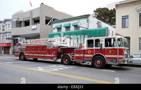 A San Francisco fire truck outside china town fire station Stock Photo