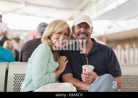 Mature couple on passenger ferry, smiling Stock Photo