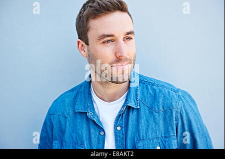 Close up of man in denim shirt Stock Photo