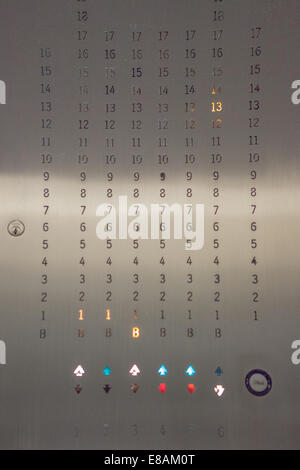 Close up of illuminated elevator information panel Stock Photo