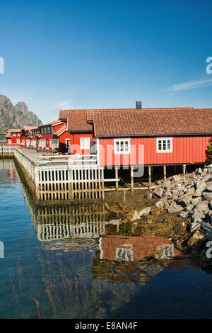 traditional rorbuer fishermens cabins in Svolvaer harbour in the Lofoten Islands, Norway Stock Photo