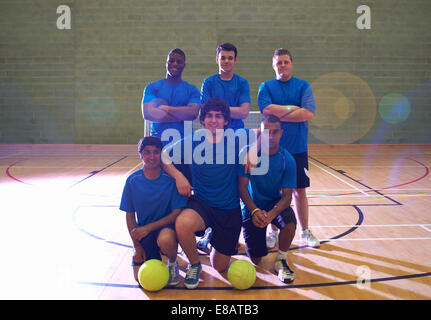 Soccer team indoors Stock Photo