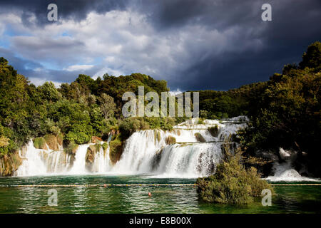 Beautiful long exposure panorama of waterfalls of the Krka river in Krka national park in Croatia Stock Photo