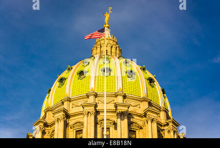 Evening light on the dome of the Pennsylvania State Capitol in Harrisburg, Pennsylvania. Stock Photo