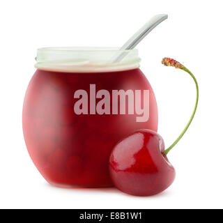 Cherry jam isolated on white Stock Photo