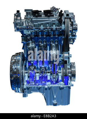 Modern three cylinder downsizing car engine cross section Stock Photo