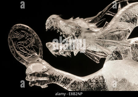 Ice sculpture of a dragon, Lake Louise, Banff National Park, Alberta, Canada Stock Photo