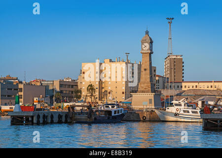 Torre del Rellotge one of the city most iconic buildings, was built in 1772 in Port Vell. Barcelona, Spain Stock Photo