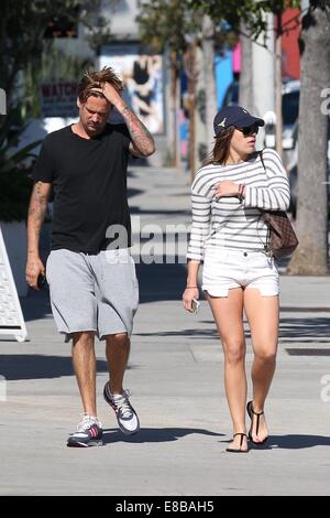 Sean Stewart and his new girlfriend strolling along Sunset Boulevard  Featuring: Sean Stewart Where: Los Angeles, California, United States When: 01 Apr 2014 Stock Photo