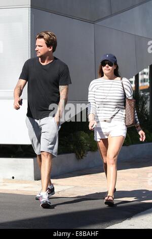 Sean Stewart and his new girlfriend strolling along Sunset Boulevard  Featuring: Sean Stewart Where: Los Angeles, California, United States When: 01 Apr 2014 Stock Photo