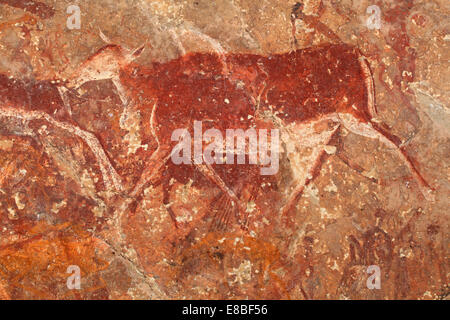 Bushmen (san) rock painting of an eland antelope, Drakensberg mountains, South Africa Stock Photo