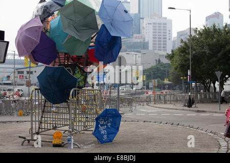 Hong Kong, China, October 4, 2014 Pro democracy protesters have blocked off streets in Hong Kong Stock Photo
