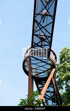 Under view of visitors walking on Rhizotron and Xstrata Treetop Walkway in Kew Botanic Gardens Richmond. Stock Photo