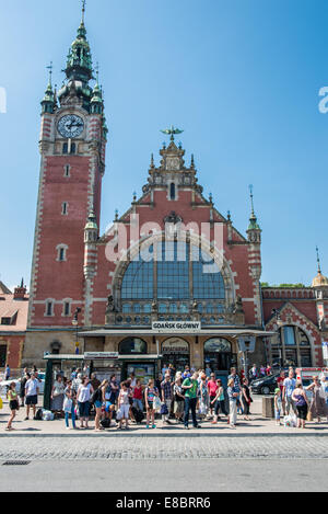 Main railway station building from 19th century on Podwale Grodzkie street in Gdansk, Poland Stock Photo