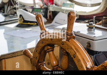 Steering wheel of the ship. A workplace of the captain Stock Photo