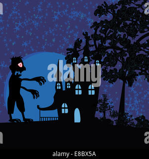Cartoon Illustration of Scary Haunted House for Halloween Stock Photo ...