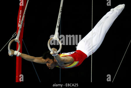 Nanning. 5th Oct, 2014. File photo taken on Sept. 3, 2007 shows former Chinese gymnastics world champion Liang Fuliang performing on the rings during the 40th Gymnastics World Championships in Stuttgart, Japan. The 45th FIG Artistic Gymnastics World Championships lasts from Oct. 3 to 12 in Nanning, capital of China's Guangxi Zhuang Autonomous Region. Guangxi is famous for its tradition of gymnastics and has seen the beginning of many gymnastics legends, including Li Ning, Mo Huilan, Chen Yongyan and Liang Fuliang. © Xinhua/Alamy Live News