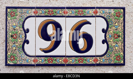 House number Spanish style made up from ceramic tiles Stock Photo