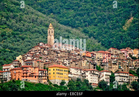 Panoramic view of small medieval town Castel Vittorio. Liguria. Italy Stock Photo