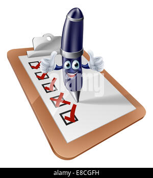 An illustration of a happy clipboard survey mascot giving a double ...