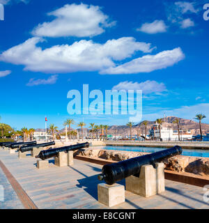 Cartagena cannon in naval museum with port at Murcia Spain Stock Photo
