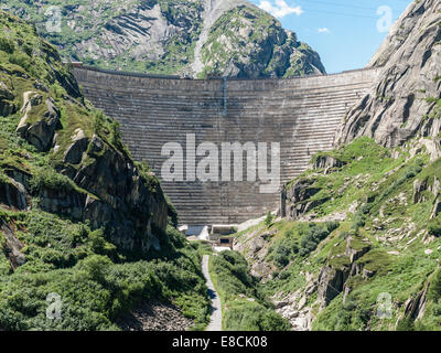 Lake Grimsel concrete dam of the Grimsel alpine hydroelectric power plant, Switzerland, on August 1st, 2013. Stock Photo