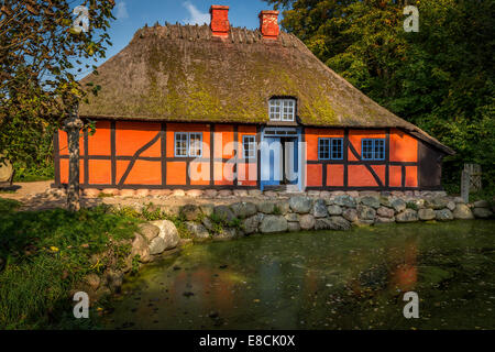 A typical Danish blacksmith's house from from 1845, Open Air Museum, Frilandsmuseet, Lyngby, Denmark Stock Photo