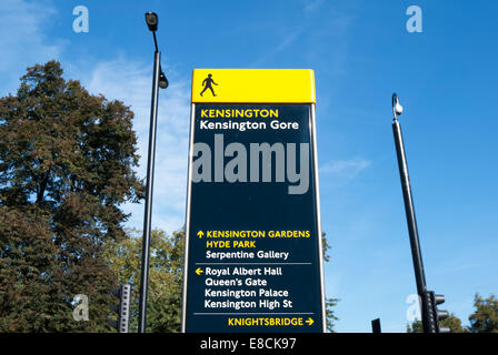 pillar directions sign in kensington gore, london, england, showing directions to local points of interest Stock Photo