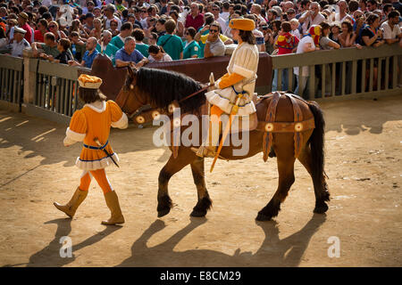 The historical parade before the Palio di Siena horse race, Siena, Tuscany, Italy Stock Photo