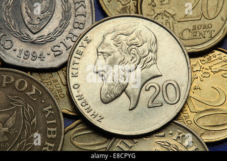 Coins of Cyprus. Greek philosopher Zeno of Citium depicted in the old Cypriot 20 cents coin. Stock Photo