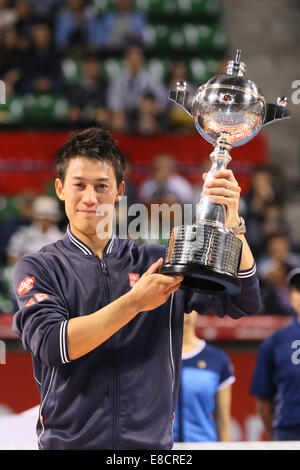 Ariake Coliseum, Tokyo, Japan. 5th Oct, 2014. Kei Nishikori (JPN), OCTOBER 5, 2014 - Tennis : Rakuten Japan Open Tennis Championships 2014, Victory ceremony at Ariake Coliseum, Tokyo, Japan. © Yohei Osada/AFLO SPORT/Alamy Live News Stock Photo