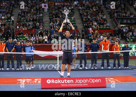 Ariake Coliseum, Tokyo, Japan. 5th Oct, 2014. Kei Nishikori (JPN), OCTOBER 5, 2014 - Tennis : Rakuten Japan Open Tennis Championships 2014, Victory ceremony at Ariake Coliseum, Tokyo, Japan. © Yohei Osada/AFLO SPORT/Alamy Live News Stock Photo