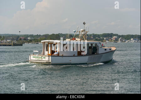 Commercial Fishing boats underway in Galilee Point Judith Narragansett Rhode Island USA Stock Photo