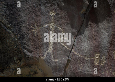 ancient depictions or petroglyphs found in wyoming. some thought to be over 10000 years old Stock Photo
