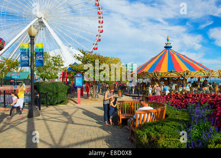 Navy Pier Carousel Ferris Wheel Chicago Stock Photo