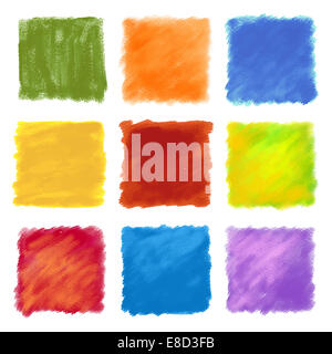 A set of multicolor patterned painting strokes, in square. Made with paintbrush texture. Stock Photo