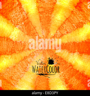 Watercolor striped radiant pattern, yellow orange and red colors Stock Photo