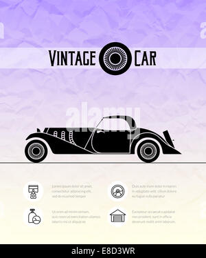 Retro cabriolet sport car, vintage outline style Stock Photo