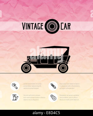 Retro cabriolet car, vintage outline style Stock Photo