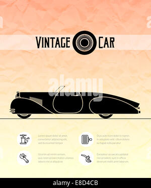 Retro cabriolet sport car, vintage outline style Stock Photo