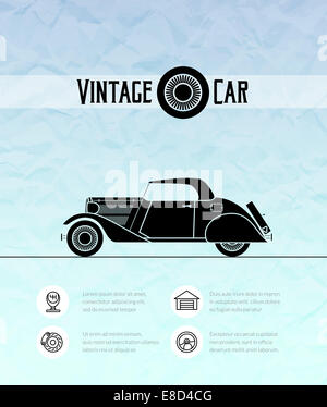 Retro cabriolet car, vintage outline style Stock Photo