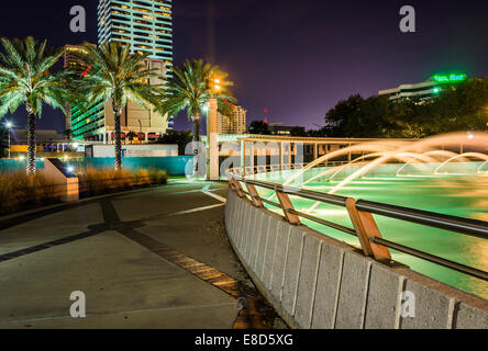 The Friendship Fountains and buildings at night in Jacksonville, Florida. Stock Photo