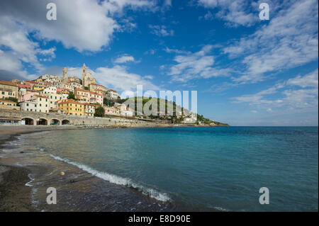 Typical houses on the coast, Cervo, Gulf of Diano Marina, Liguria, Italy Stock Photo