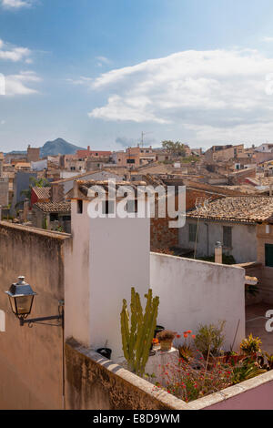 View from the city walls on the roofs of the historic centre, Alcudia, Majorca, Balearic Islands, Spain Stock Photo