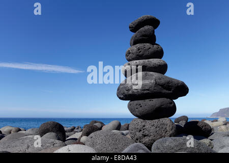 Rock heap of lava pebbles, Playa de Los Guirres in Puerto Naos, La Palma, Canary Islands, Spain Stock Photo