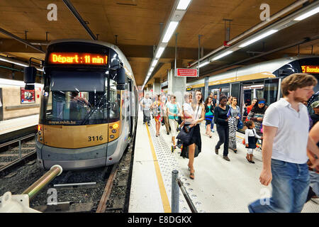 Illustration picture shows a crowded of people walking in metro Rogier station Stock Photo