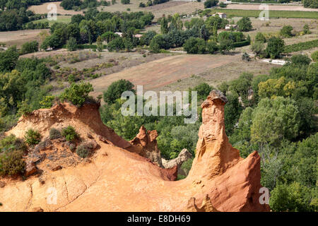 Hoodoo on the site of the Colorado of Rustrel (Provence - France): remains of ochre quarries (France). Le Colorado de Rustrel. Stock Photo