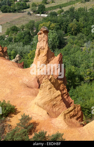 Hoodoo on the site of the Colorado of Rustrel (Provence - France): remains of ochre quarries (France). Le Colorado de Rustrel. Stock Photo