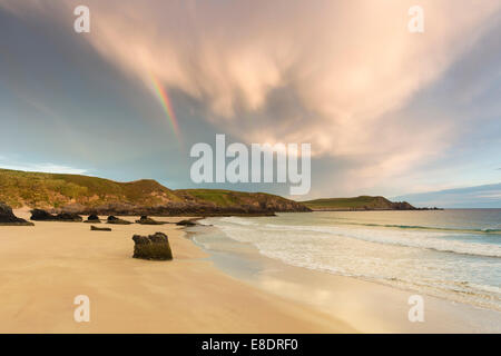 Rainbow Starting to Form Over Sango Bay, Durness Sutherland Scotland UK Stock Photo