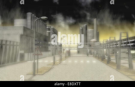 Digital Illustration of a Surreal Industrial Area Stock Photo